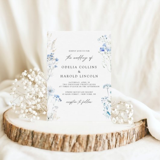 Dusty Blue Wildflowers Monogram bruiloft Kaart