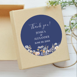 Dusty Blue Wildflowers Navy Wedding Bedankt Ronde Sticker
