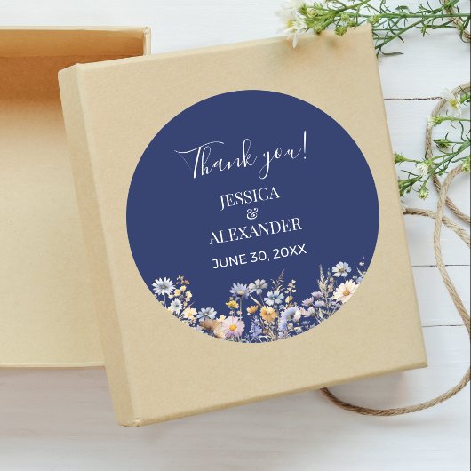 Dusty Blue Wildflowers Navy Wedding Bedankt Ronde Sticker