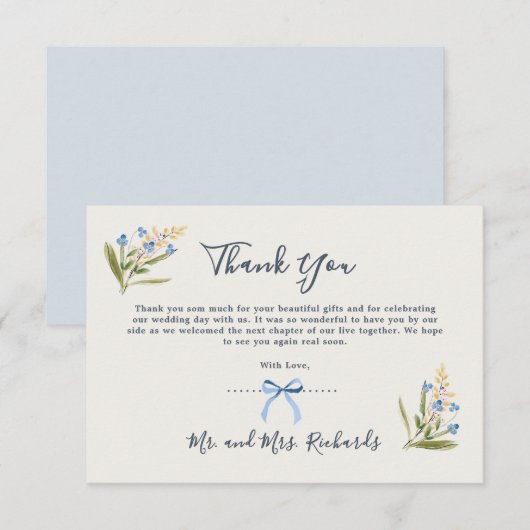 Dusty Blue Wildflowers Watercolor Typography Bedankkaart (Voorkant / Achterkant)