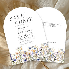 Dusty Blue Wildflowers Wedding Arch Save the Date Kaart