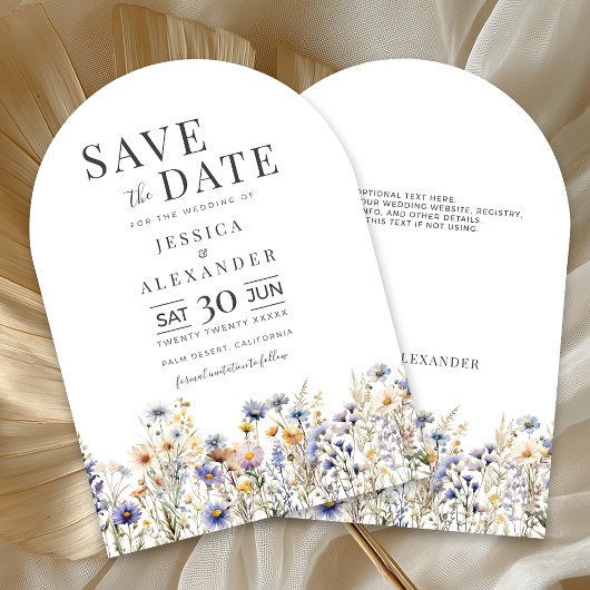 Dusty Blue Wildflowers Wedding Arch Save the Date Kaart
