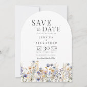 Dusty Blue Wildflowers Wedding Arch Save the Date Kaart (Voorkant)