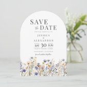 Dusty Blue Wildflowers Wedding Arch Save the Date Kaart (Staand voorkant)