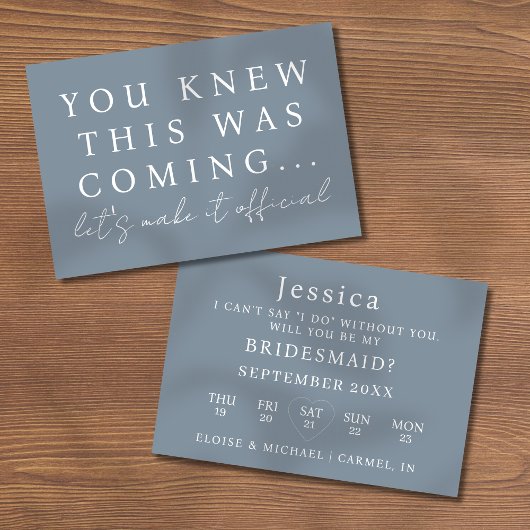 Dusty Blue Will You Be My Bridesmaid Proposal Card Kaart