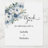 Dusty Blue Wine Bottle Bedankt Label Wijn Etiket (Enkel label)