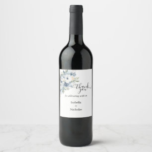 Dusty Blue Wine Bottle Bedankt Label Wijn Etiket
