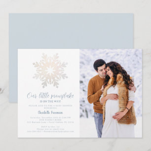 Dusty Blue Winter Baby shower foto uitnodigen Kaart