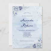 Dusty Blue Winter Floral Wedding Kaart (Voorkant)