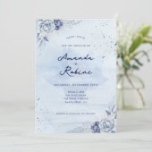 Dusty Blue Winter Floral Wedding Kaart (Staand voorkant)