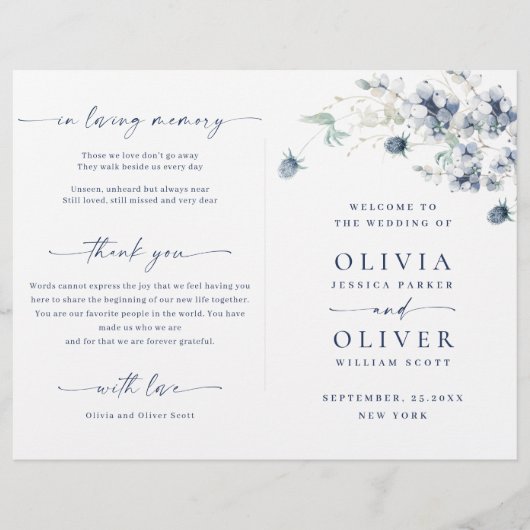 Dusty Blue Winter Foliage Wedding Ceremony Program (Voorkant)