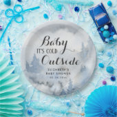 Dusty Blue Winter Forest - Baby Het is koud buite Papieren Bordje (Feest)