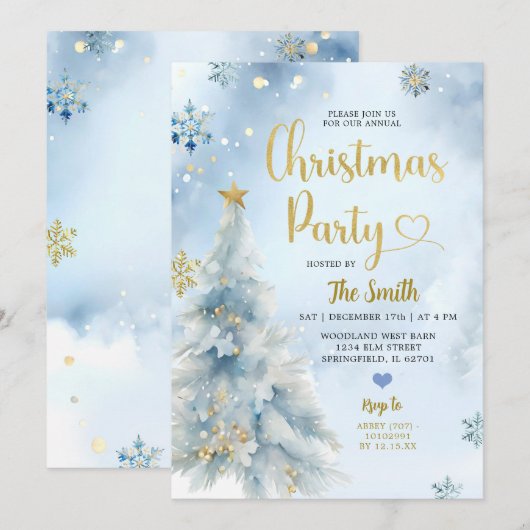 Dusty Blue Winter Forest kerstfeest Kaart (Voorkant / Achterkant)