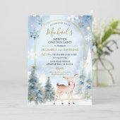 Dusty Blue Winter ONEderland Forest 1st Birthday Kaart (Staand voorkant)