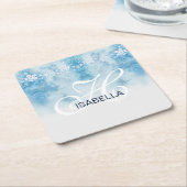 Dusty Blue Winter Script Calligraphy Monogram Kartonnen Onderzetters (Schuin)
