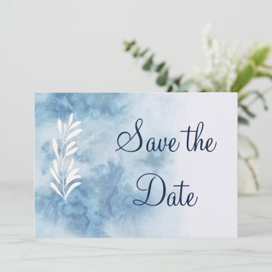 Dusty Blue Winter Script Calligraphy Save the Date (Staand voorkant)