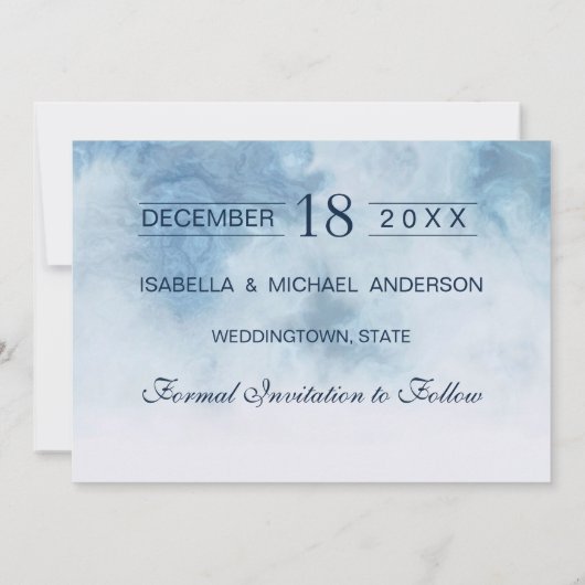 Dusty Blue Winter Script Calligraphy Save the Date (Achterkant)