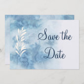 Dusty Blue Winter Script Calligraphy Save the Date (Voorkant / Achterkant)