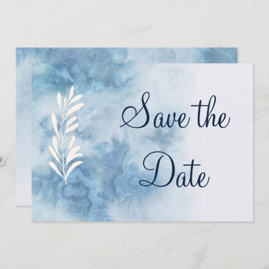 Dusty Blue Winter Script Calligraphy Save the Date (Voorkant / Achterkant)