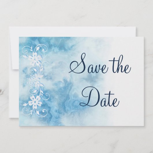 Dusty Blue Winter Script Calligraphy Save the Date (Voorkant)