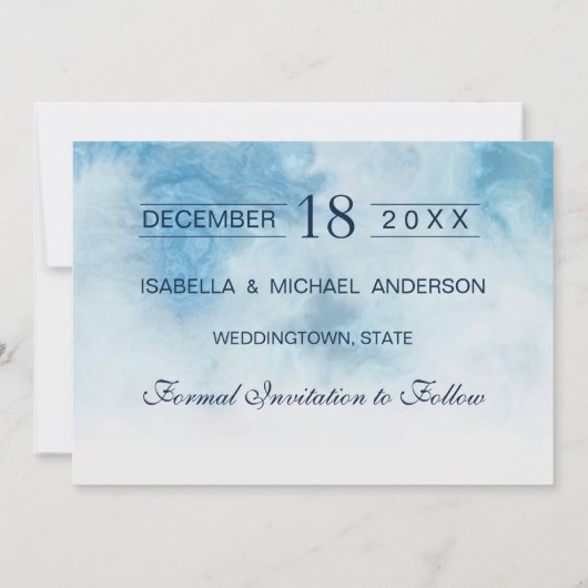 Dusty Blue Winter Script Calligraphy Save the Date (Achterkant)