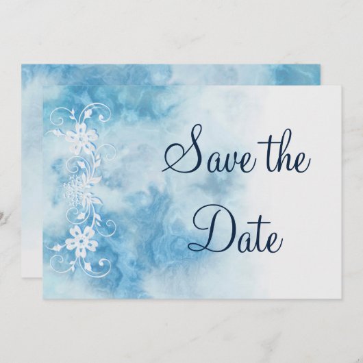 Dusty Blue Winter Script Calligraphy Save the Date (Voorkant / Achterkant)