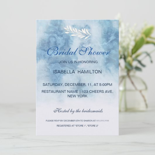 Dusty Blue Winter Script Calligraphy Vrijgezellenf Kaart (Staand voorkant)