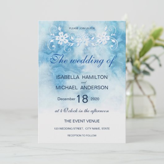 Dusty Blue Winter Script Calligraphy Waterverf Kaart (Staand voorkant)