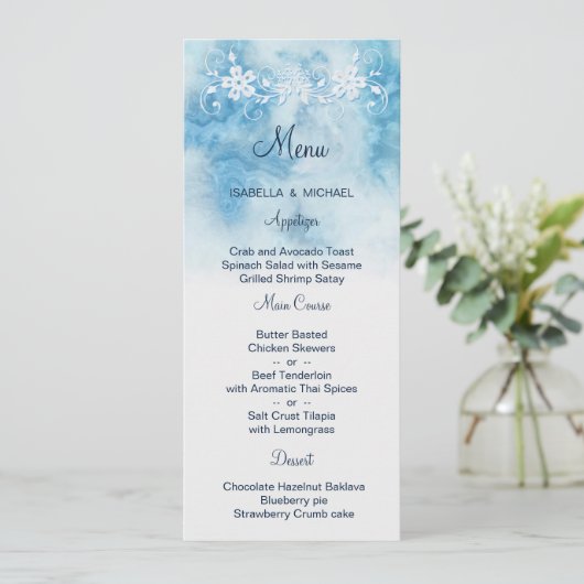 Dusty Blue Winter Script Calligraphy Waterverf Menu (Staand voorkant)