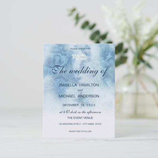 Dusty Blue Winter Script Calligraphy White Branch Briefkaart (Staand voorkant)