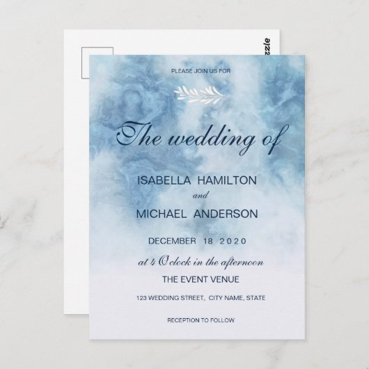 Dusty Blue Winter Script Calligraphy White Branch Briefkaart (Voorkant / Achterkant)