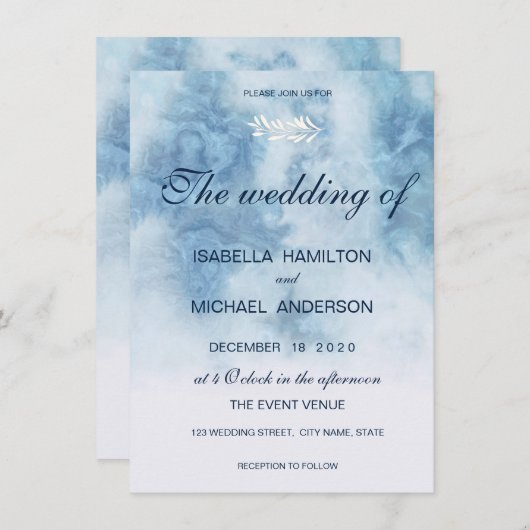 Dusty Blue Winter Script Calligraphy White Branch Kaart (Voorkant / Achterkant)