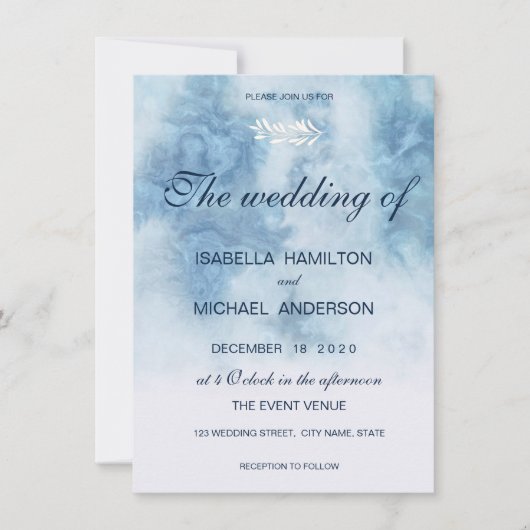 Dusty Blue Winter Script Calligraphy White Branch Kaart (Voorkant)