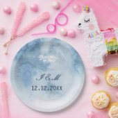 Dusty Blue Winter Script Calligraphy White Branch Papieren Bordje (Feest)