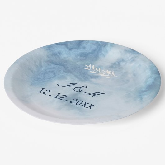 Dusty Blue Winter Script Calligraphy White Branch Papieren Bordje (Gekanteld)