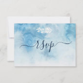 Dusty Blue Winter Script Calligraphy White Branch RSVP Kaartje (Voorkant)