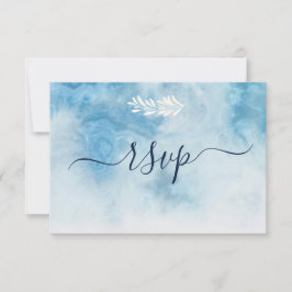 Dusty Blue Winter Script Calligraphy White Branch RSVP Kaartje