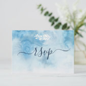 Dusty Blue Winter Script Calligraphy White Branch RSVP Kaartje (Staand voorkant)