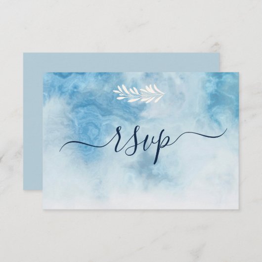 Dusty Blue Winter Script Calligraphy White Branch RSVP Kaartje (Voorkant / Achterkant)