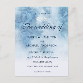 Dusty Blue Winter Script Calligraphy White Branch Uitnodiging Briefkaart