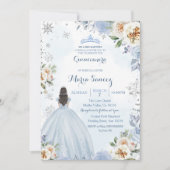 Dusty Blue Winter Season Floral Mis Quince Invite Kaart (Voorkant)