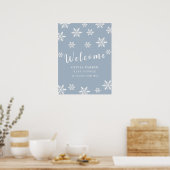 Dusty Blue Winter Snow Baby shower Welkom poster (Keuken)