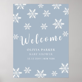 Dusty Blue Winter Snow Baby shower Welkom poster