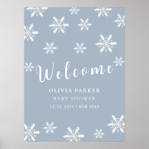 Dusty Blue Winter Snow Baby shower Welkom poster