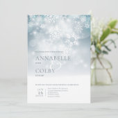 Dusty Blue Winter Snow Modern Wedding Kaart (Staand voorkant)