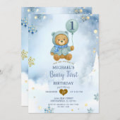 Dusty Blue Winter Snowflake Beary Eerste Verjaarda Kaart (Voorkant / Achterkant)