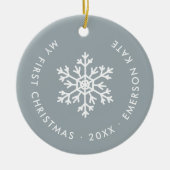 Dusty Blue Winter Snowflake Eerste Kerstfoto Keramisch Ornament (Voorkant)