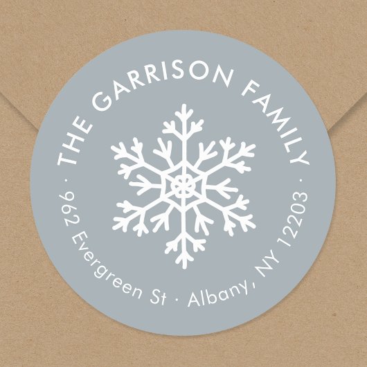 Dusty Blue Winter Snowflake Retour Adres Label