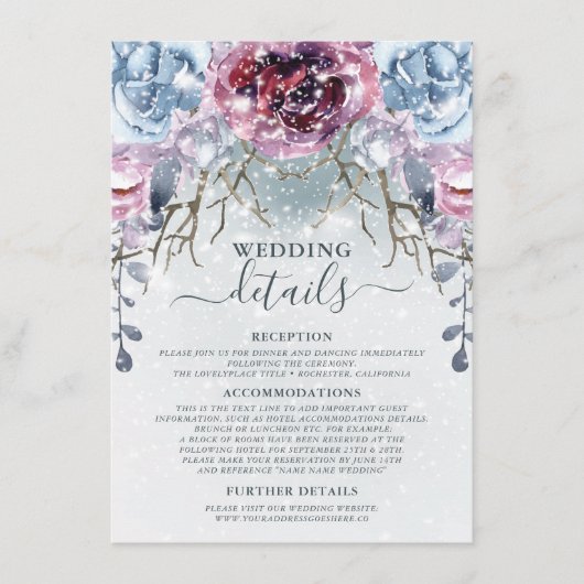 Dusty Blue Winter Wedding Details Enclosure Card Informatiekaartje (Voorkant)