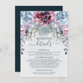 Dusty Blue Winter Wedding Details Enclosure Card Informatiekaartje (Voorkant / Achterkant)